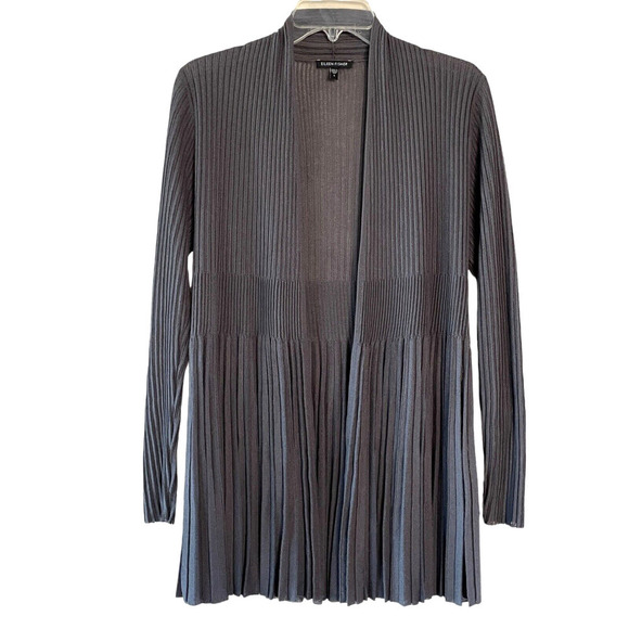 EILEEN FISHER Size Small Dark Gray Long Sleeve Open Pleated Accordion Cardigan - Picture 7 of 8